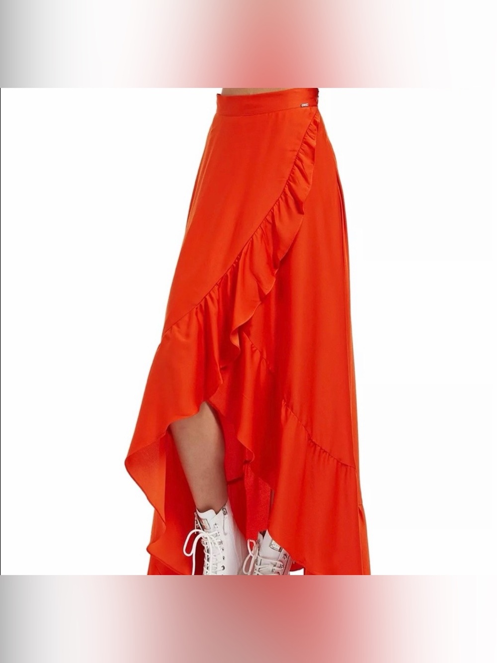 Guess Orange High-Low Ruffle Wrap Skirt - Picture 1 of 6